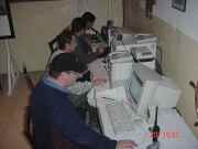 Hams busy on the comms deck: on HF and Internet.