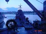 Swift boat outside the QTH's shack: ready to roll as evening sets over Marsamxetto Harbour.